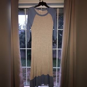 Heather Grey and white striped Dress with blue